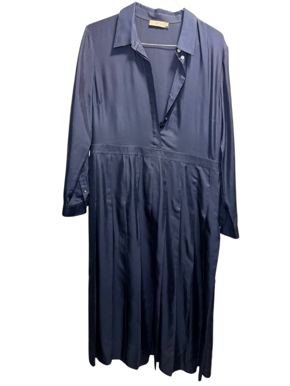 Tory Burch Navy V-Neck Gathered Midi Dress Size 16